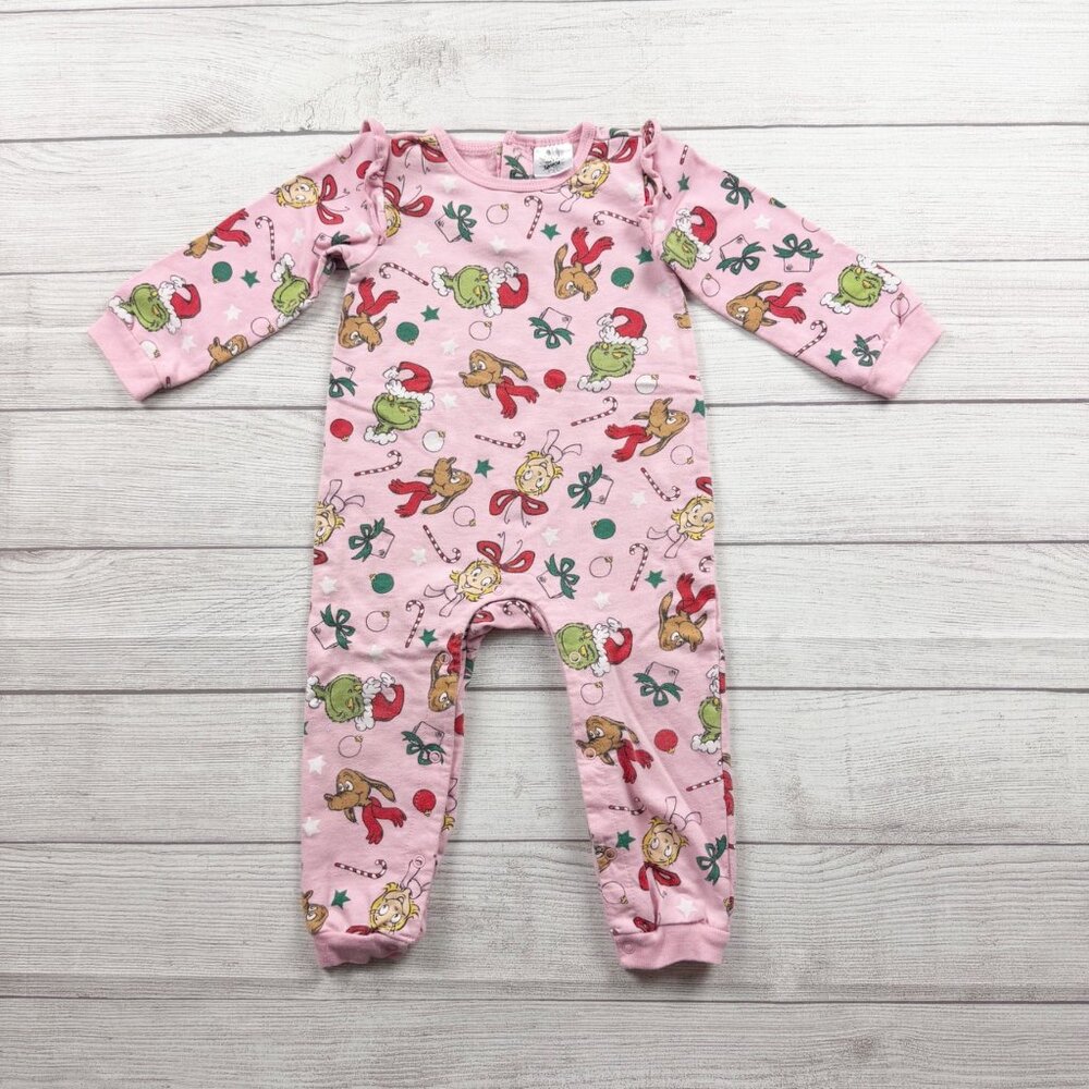 Dr. Seuss Baby Christmas Romper Pink Grinch Cindy Lou Who One Piece 24 Months